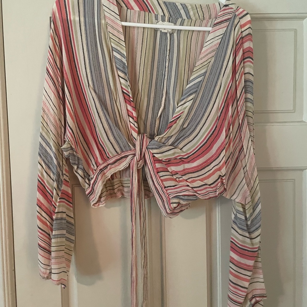 Striped Wrap Tie Crop Top